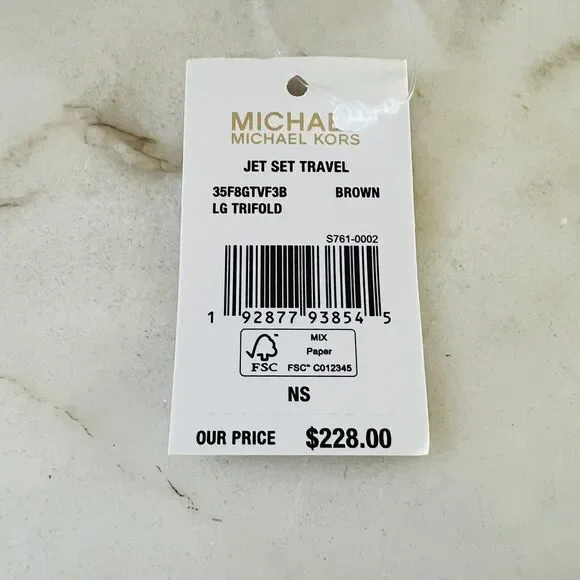 MICHAEL KORS Jet Set Travel Brown Logo Leather Tri-Fold Wallet - Picture 6 of 6